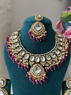 Kundan Necklace With Mang Tikka & Earrings (Purple)