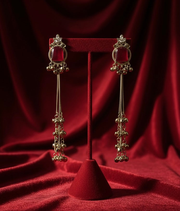 Parveen Dark Pink Kashmiri Ghungroo Earrings In Mehandi Polish