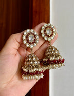 Tavleen Designer Kundan Jhumkas (Maroon)