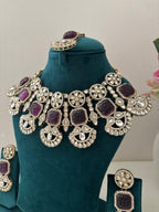 High Quality Designer Kundan Heavy Look Necklace With Mang Tikka & Earrings (Dark Onion)