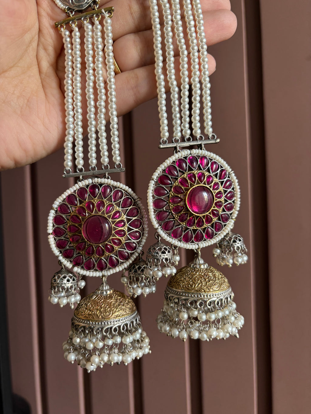 Gurpreet Dual Tone Jhumke With Sahara (Ruby)