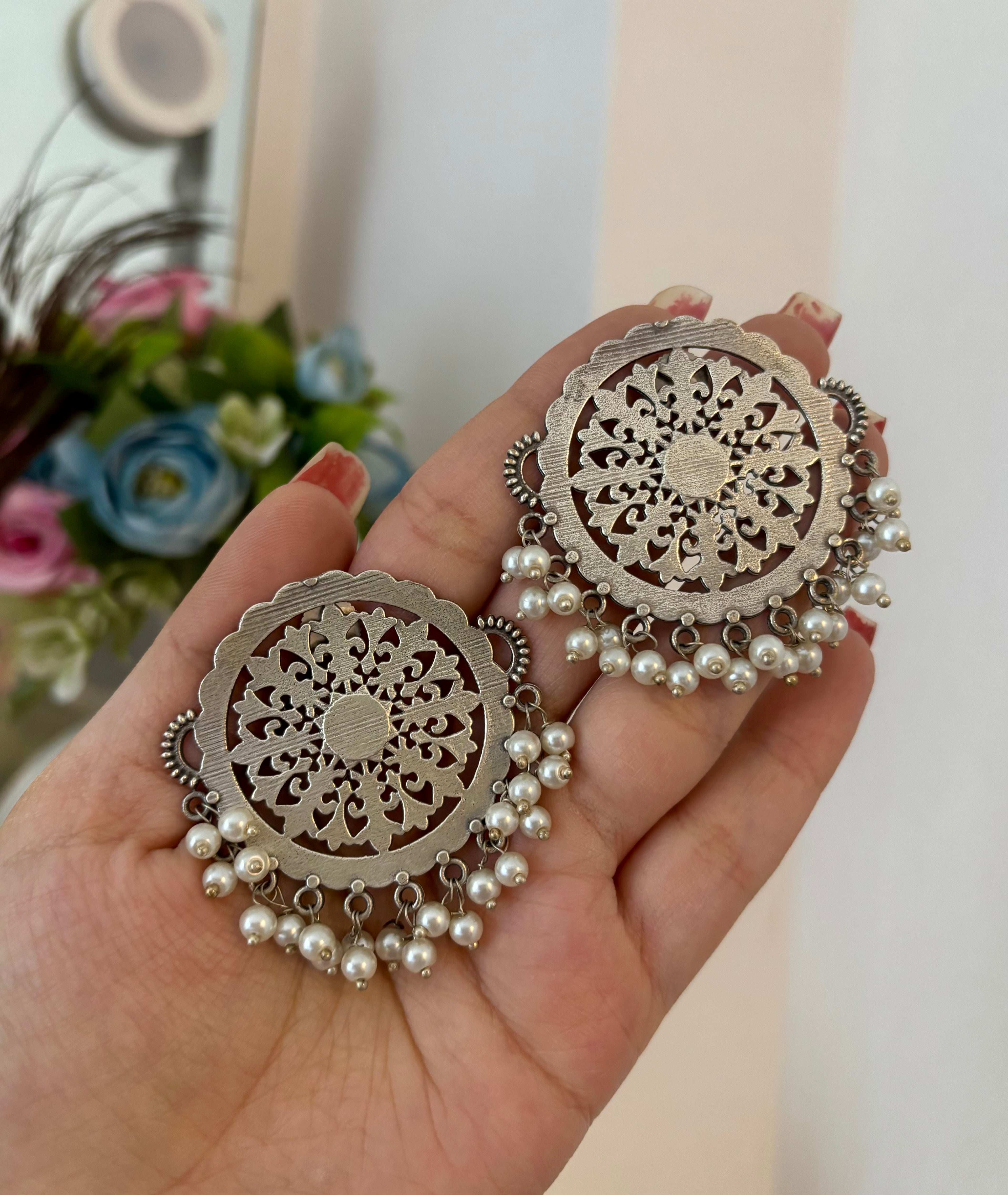 German Silver Round Stud Earrings