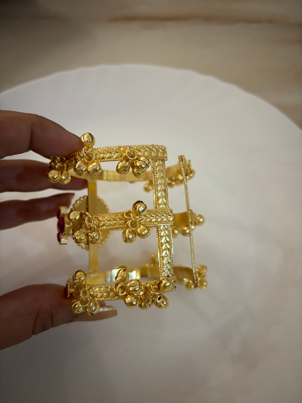 Ruby Brass Ghungroo Adjustable Bracelet