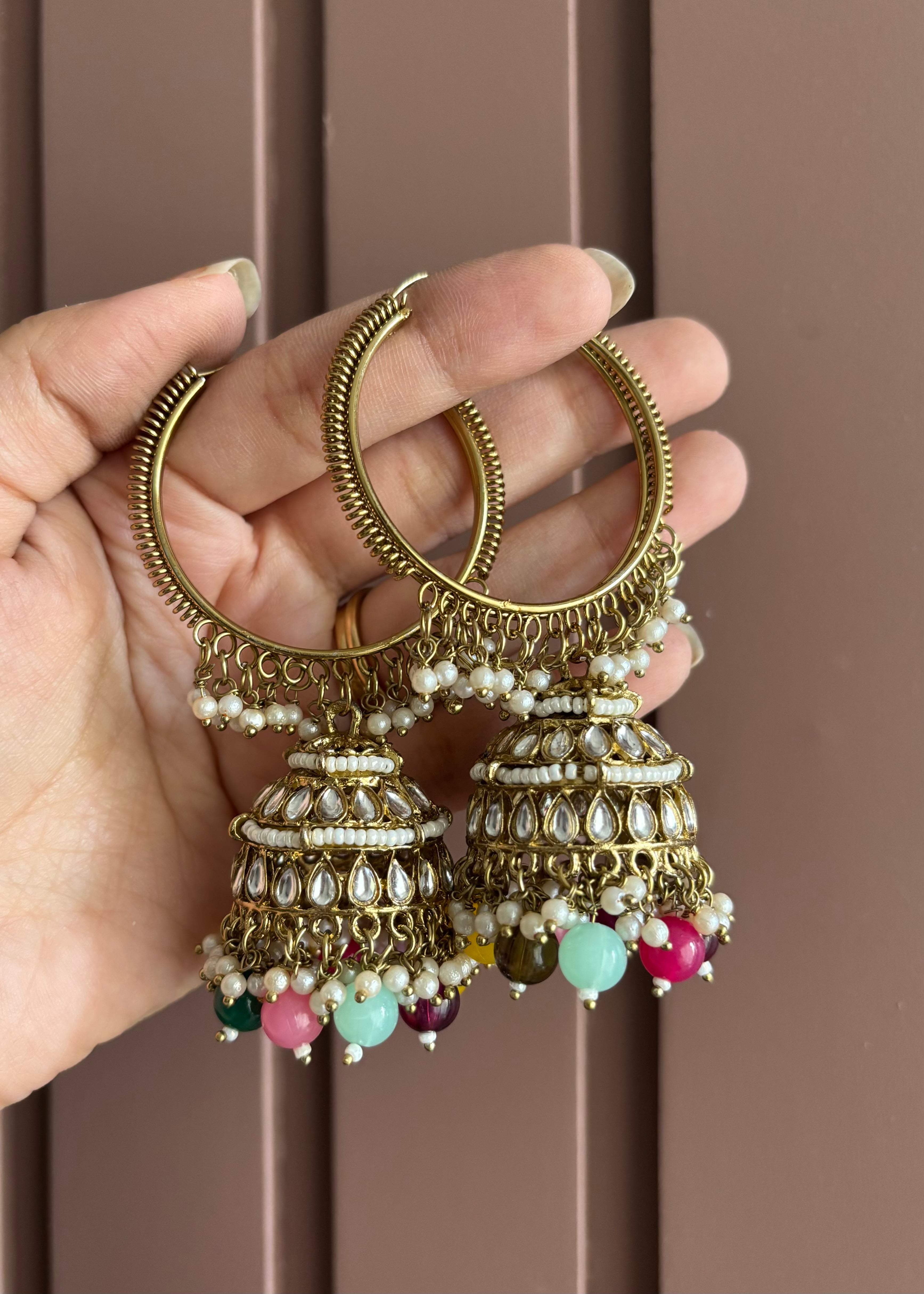 Multi Kundan Bali Jhumkas