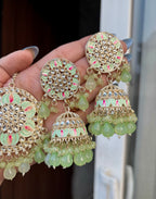 Mint Green Oversized Mang Tikka With Jhumkas