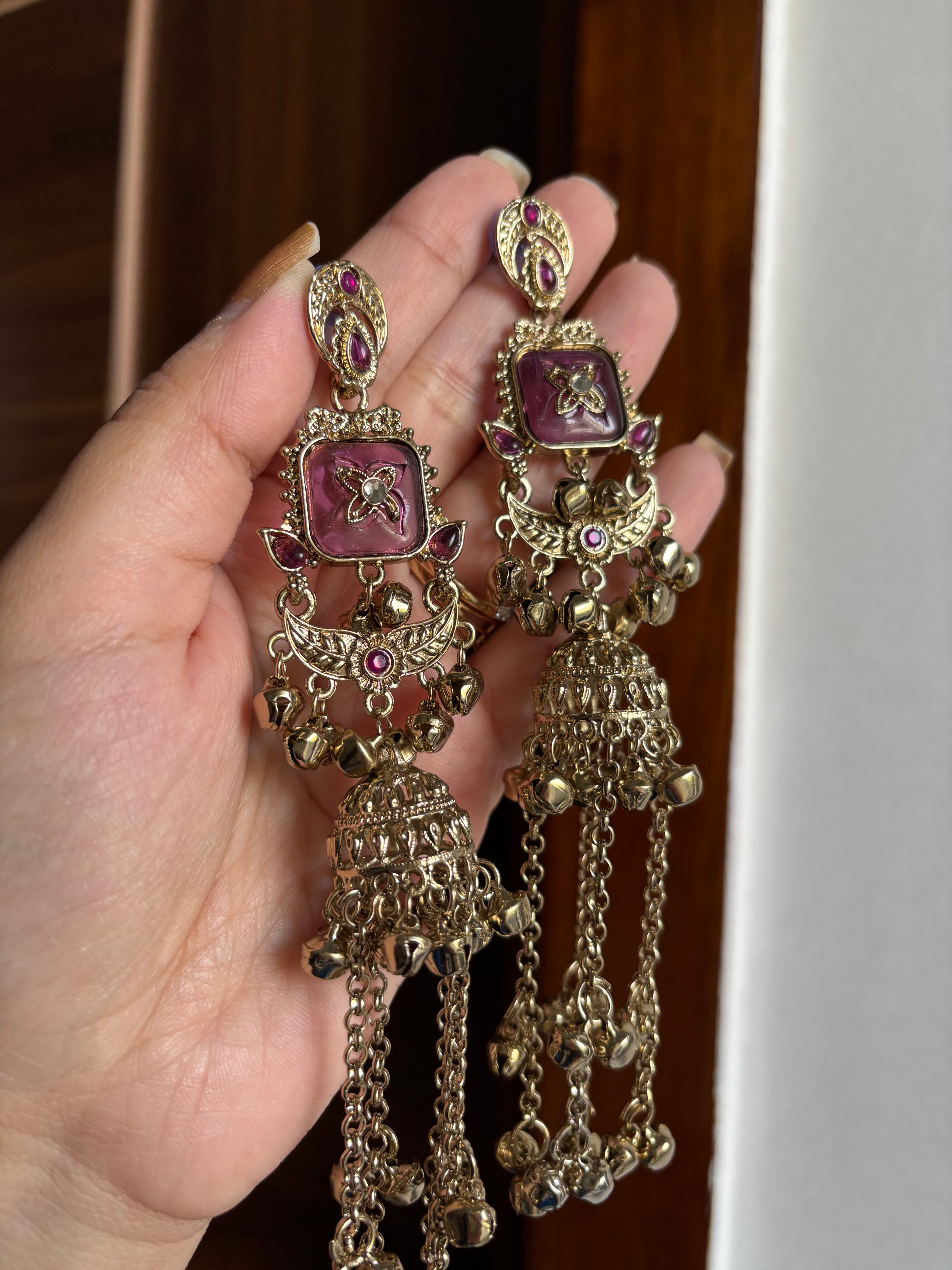 Wine Long Kashmiri Jhumkas