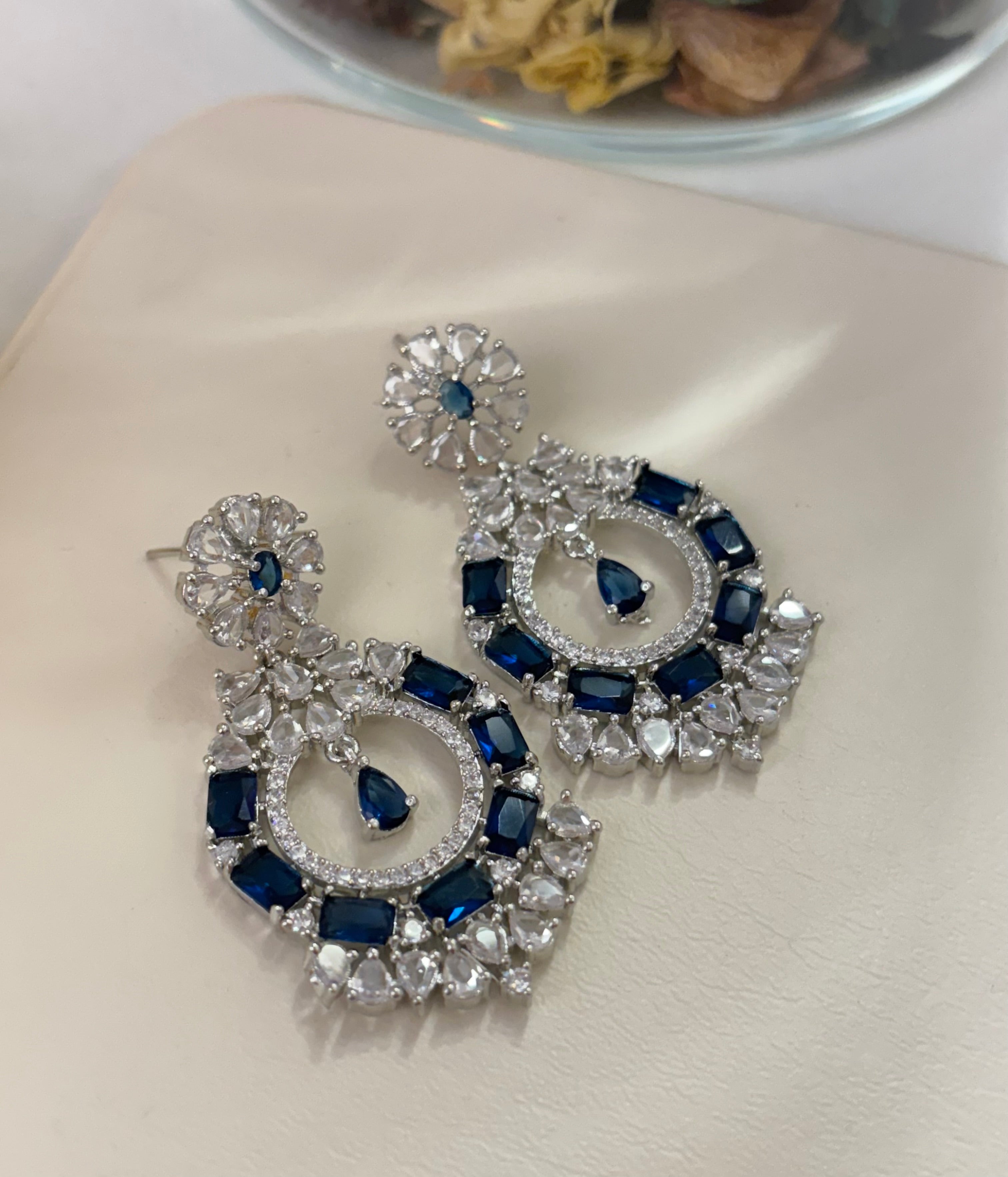 American Diamond Dazzling Earrings (Blue)