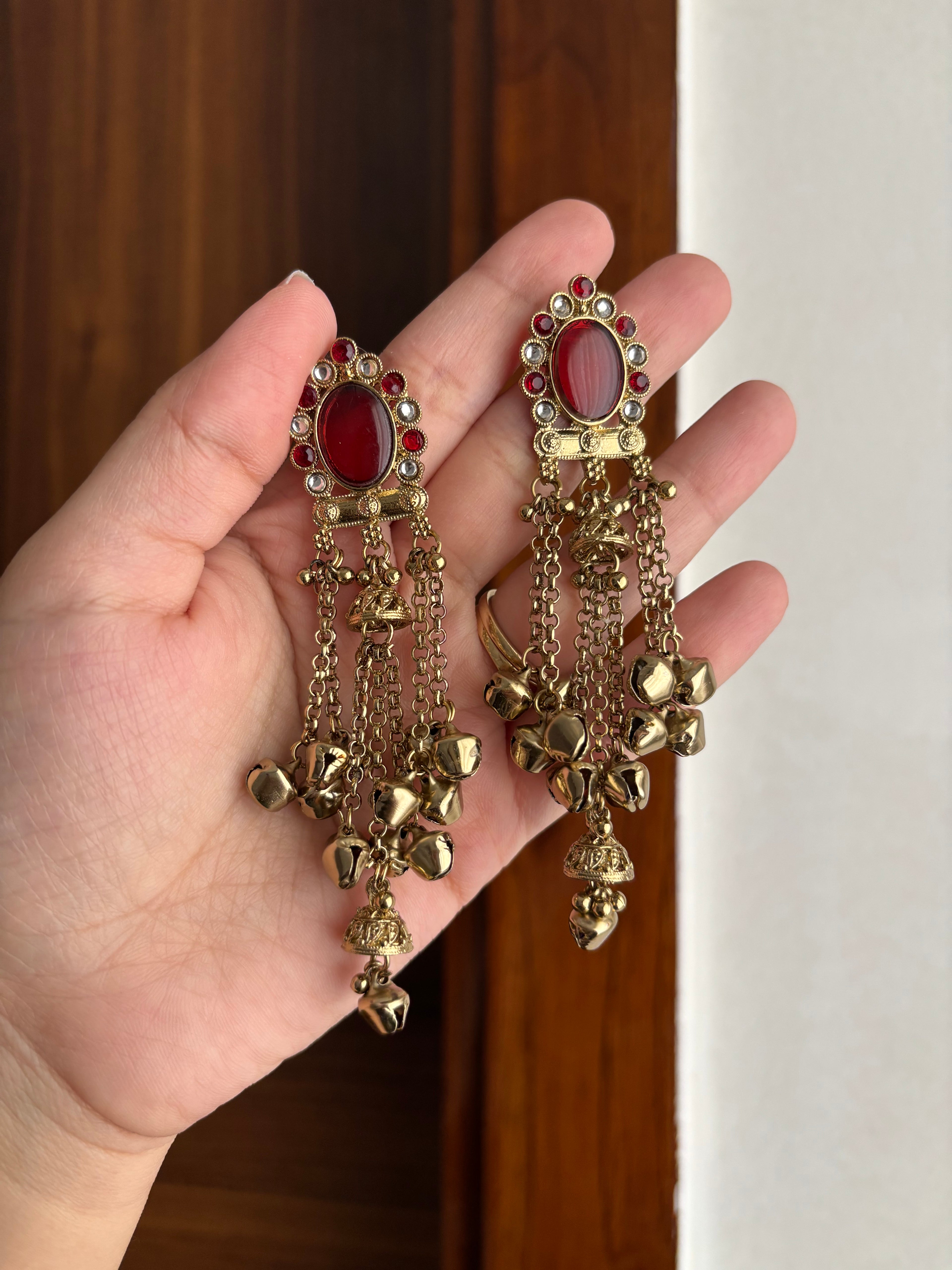 Daisy Ghungroo Earrings (Maroon)