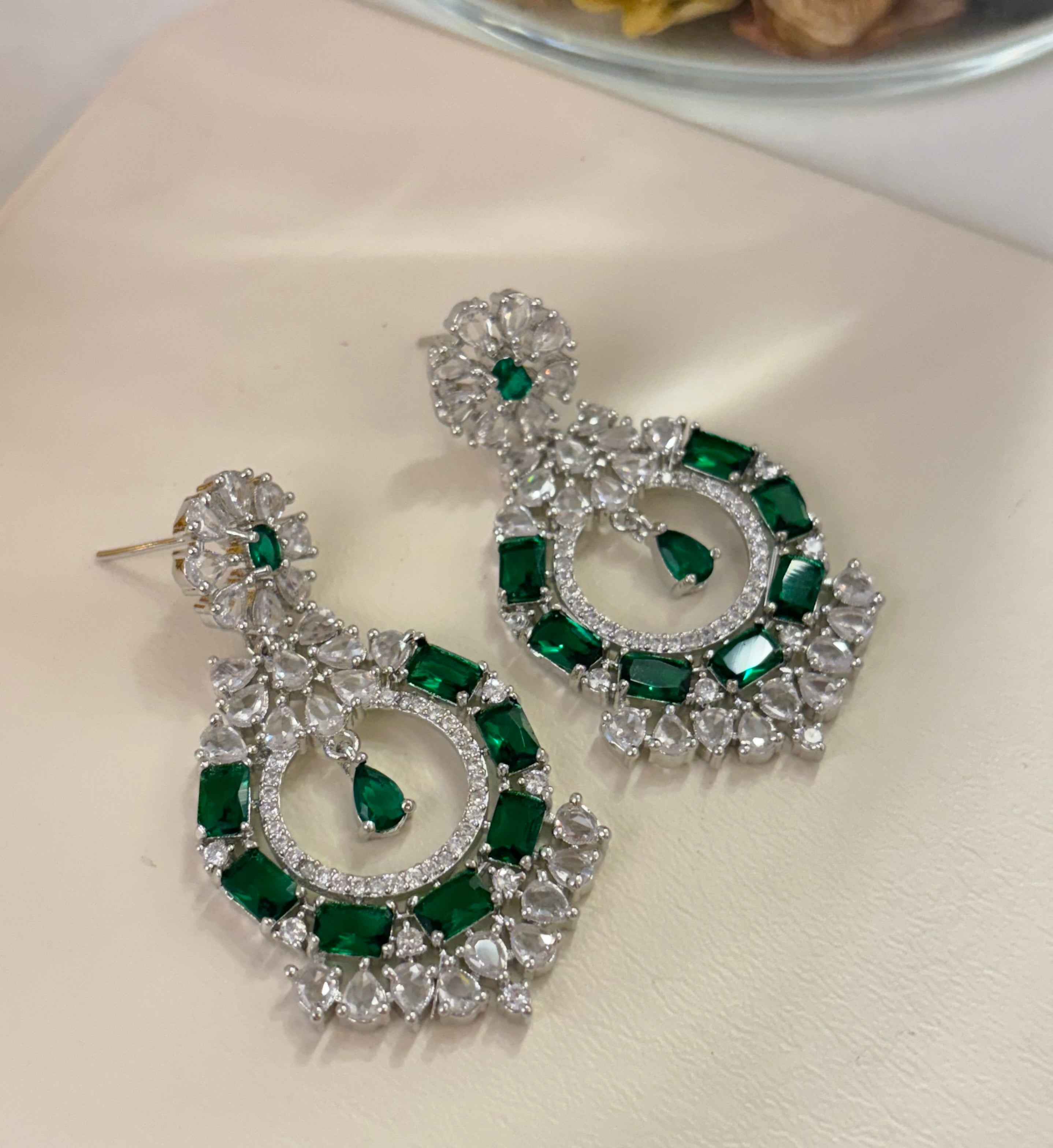 American Diamond Dazzling Earrings (Emerald)