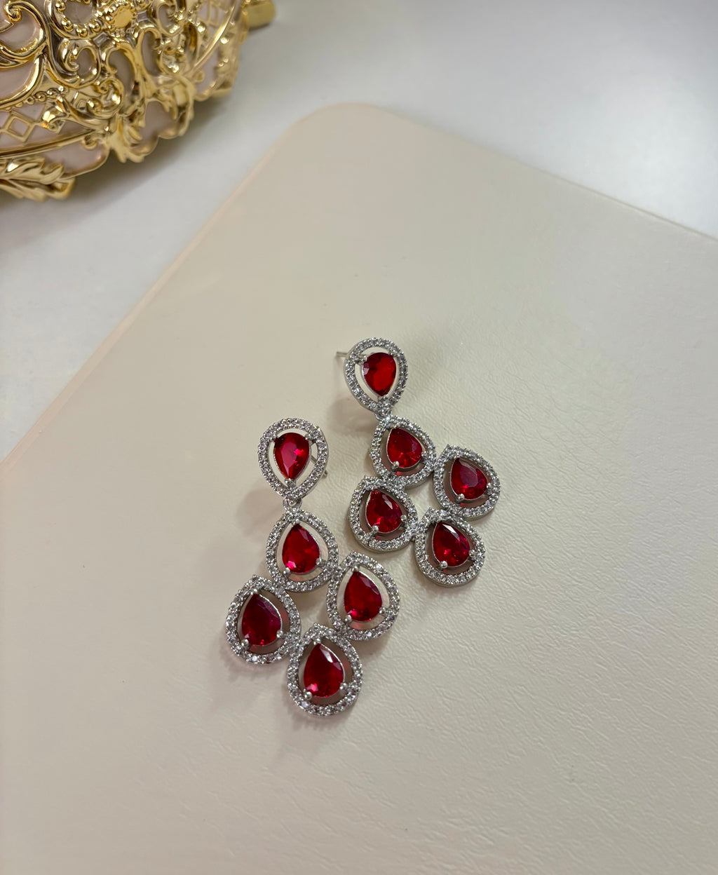 Malta Ruby American Diamond Earrings