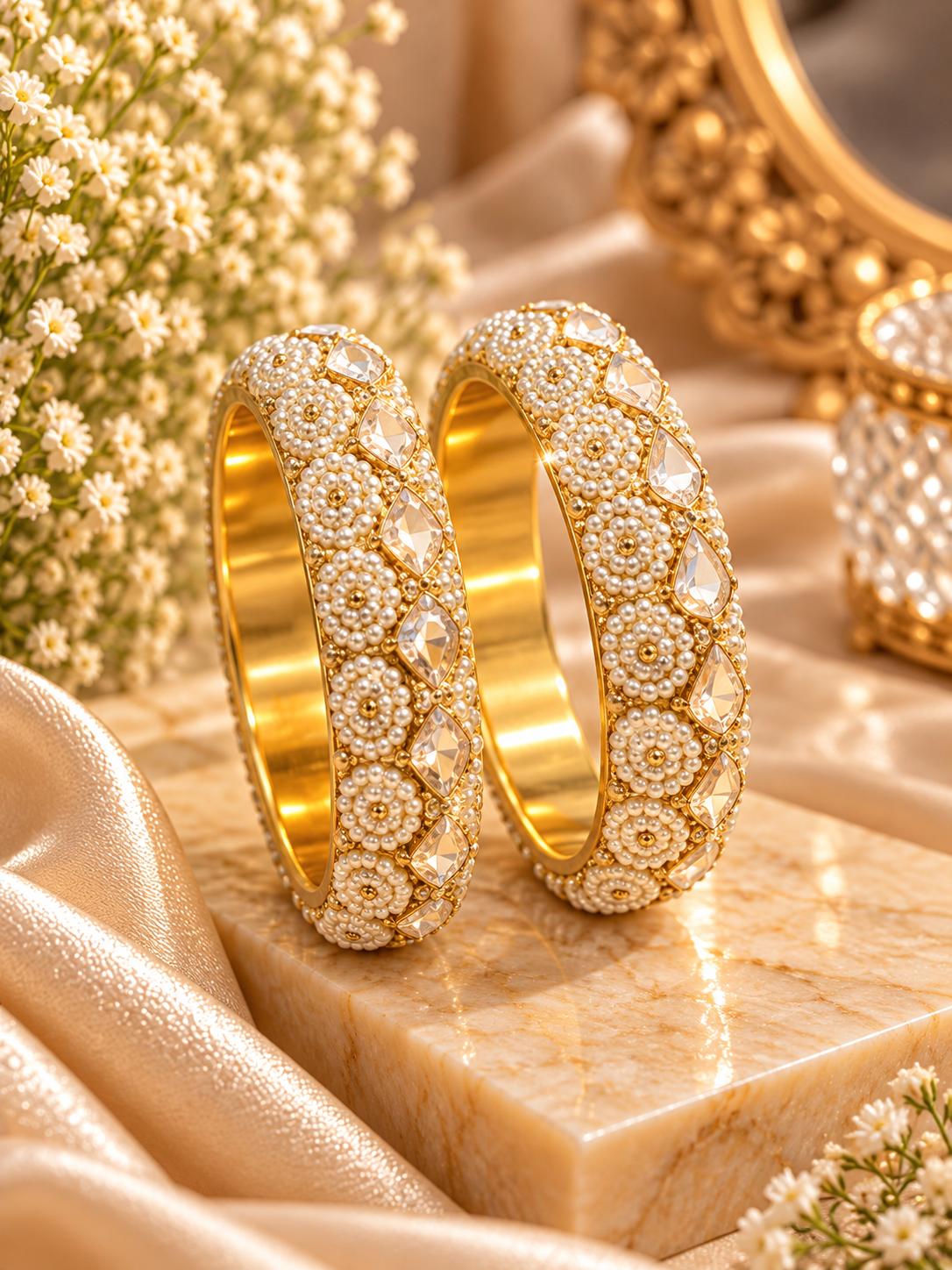 Golden Stones & Pearls Touch Kade Pair
