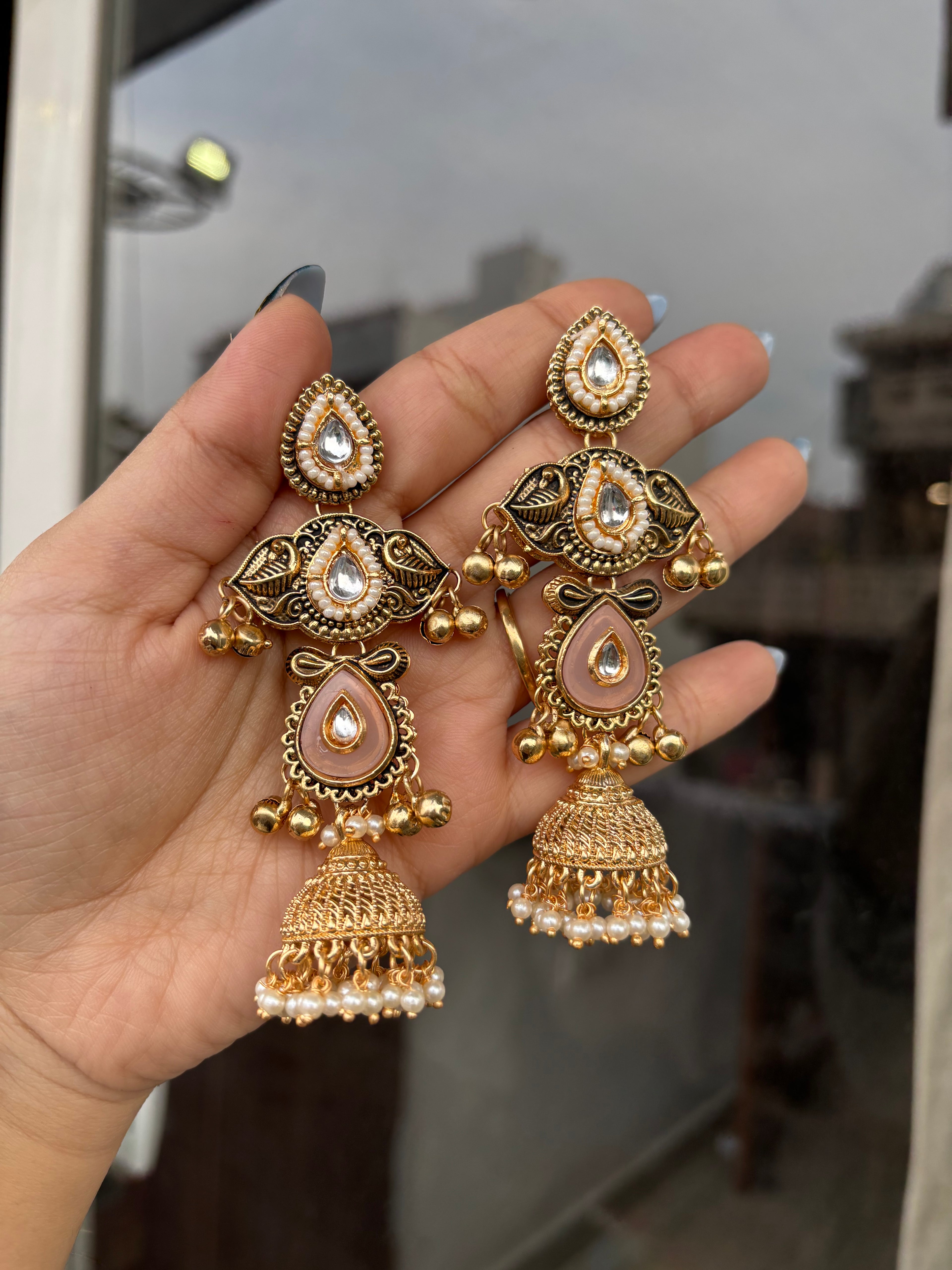 Sunheri Peach Kashmiri Earrings