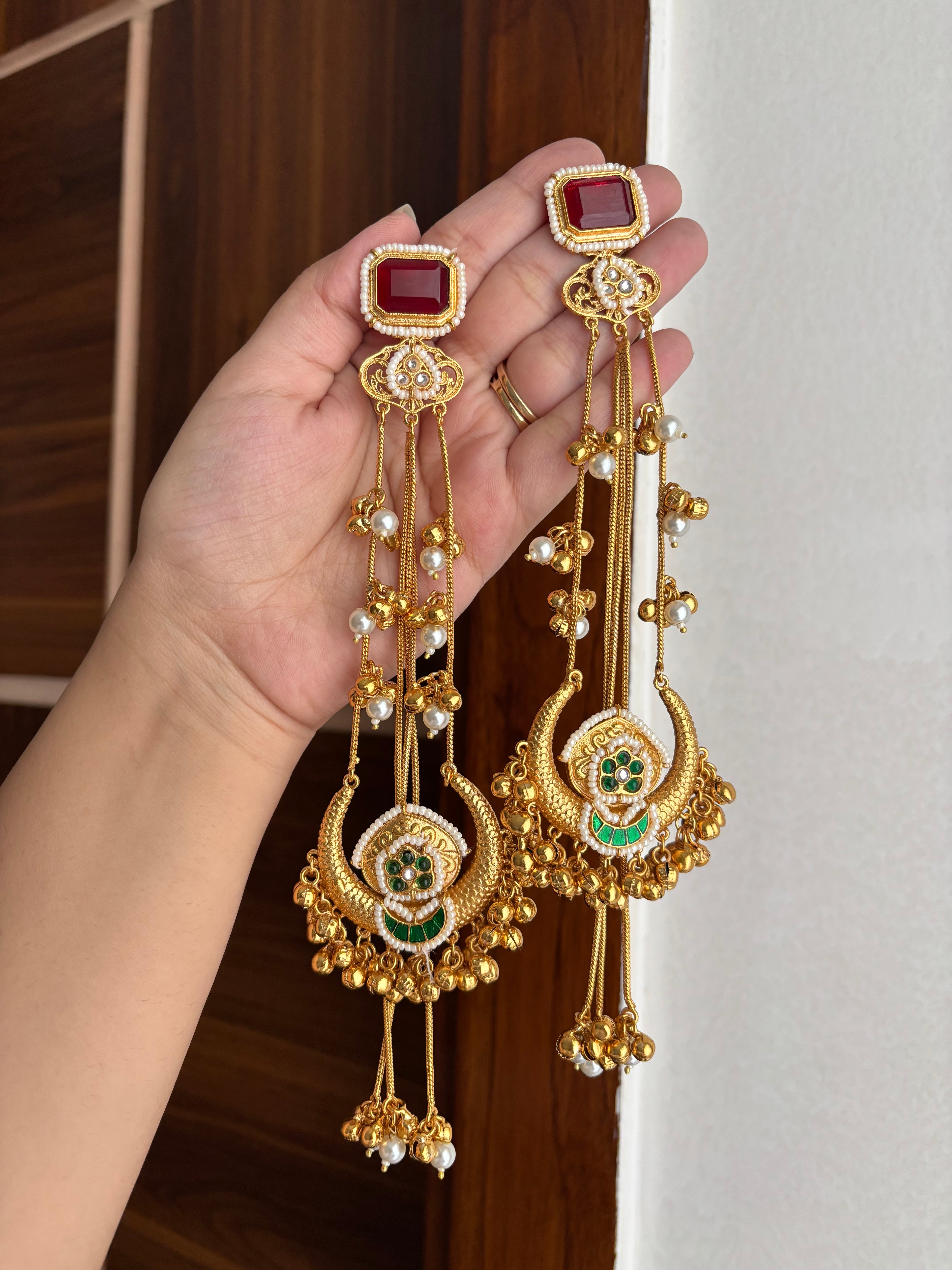 Harsha Kashmiri Long Earrings (Ruby)
