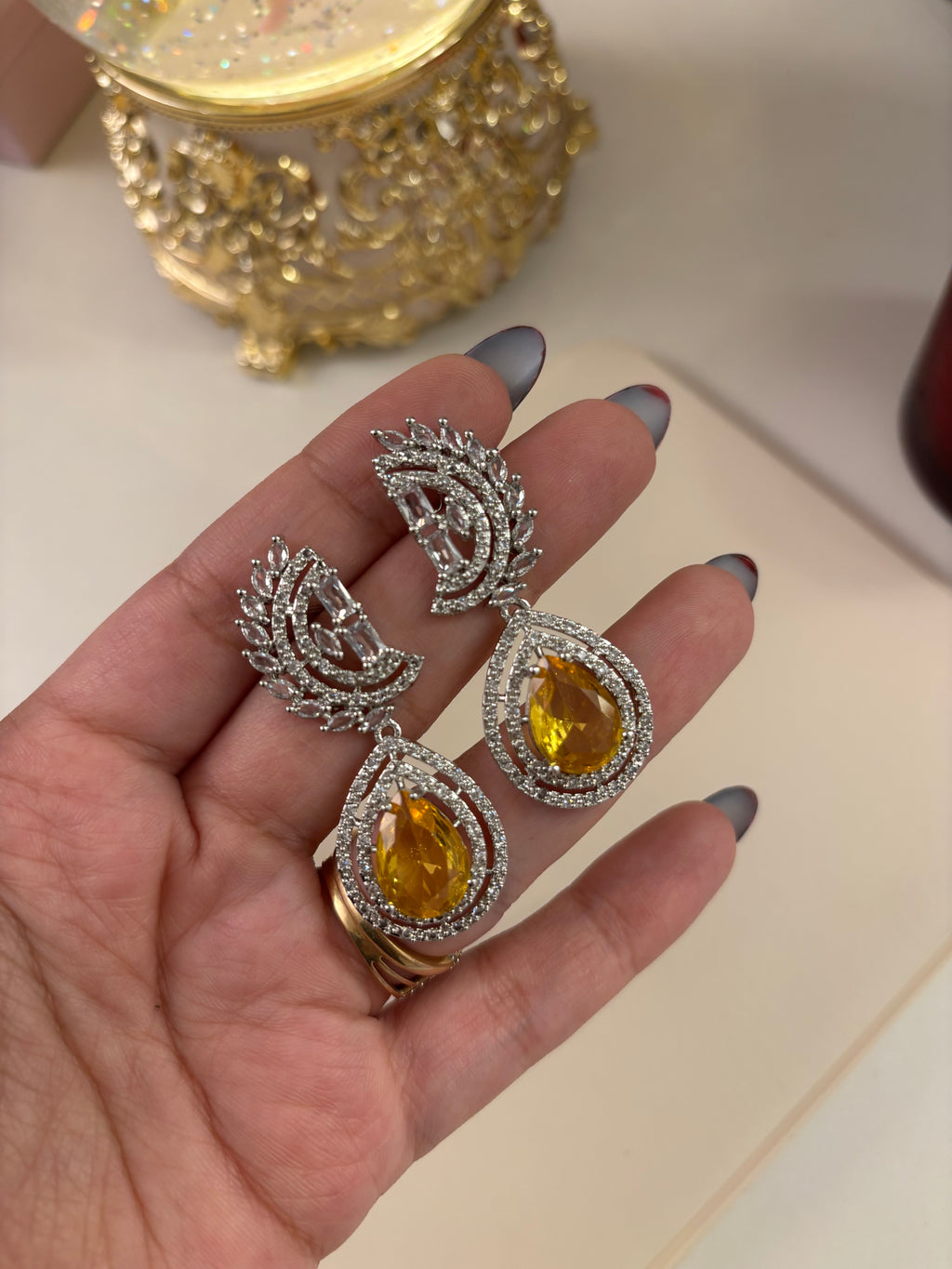 Yellow American Diamond Earrings