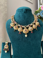 Ruby & Emerald Touch Brass Necklace With Earrings