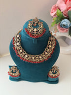 Navida Classy Necklace With Mang Tikka & Chandbali Earrings (Dark Pink)