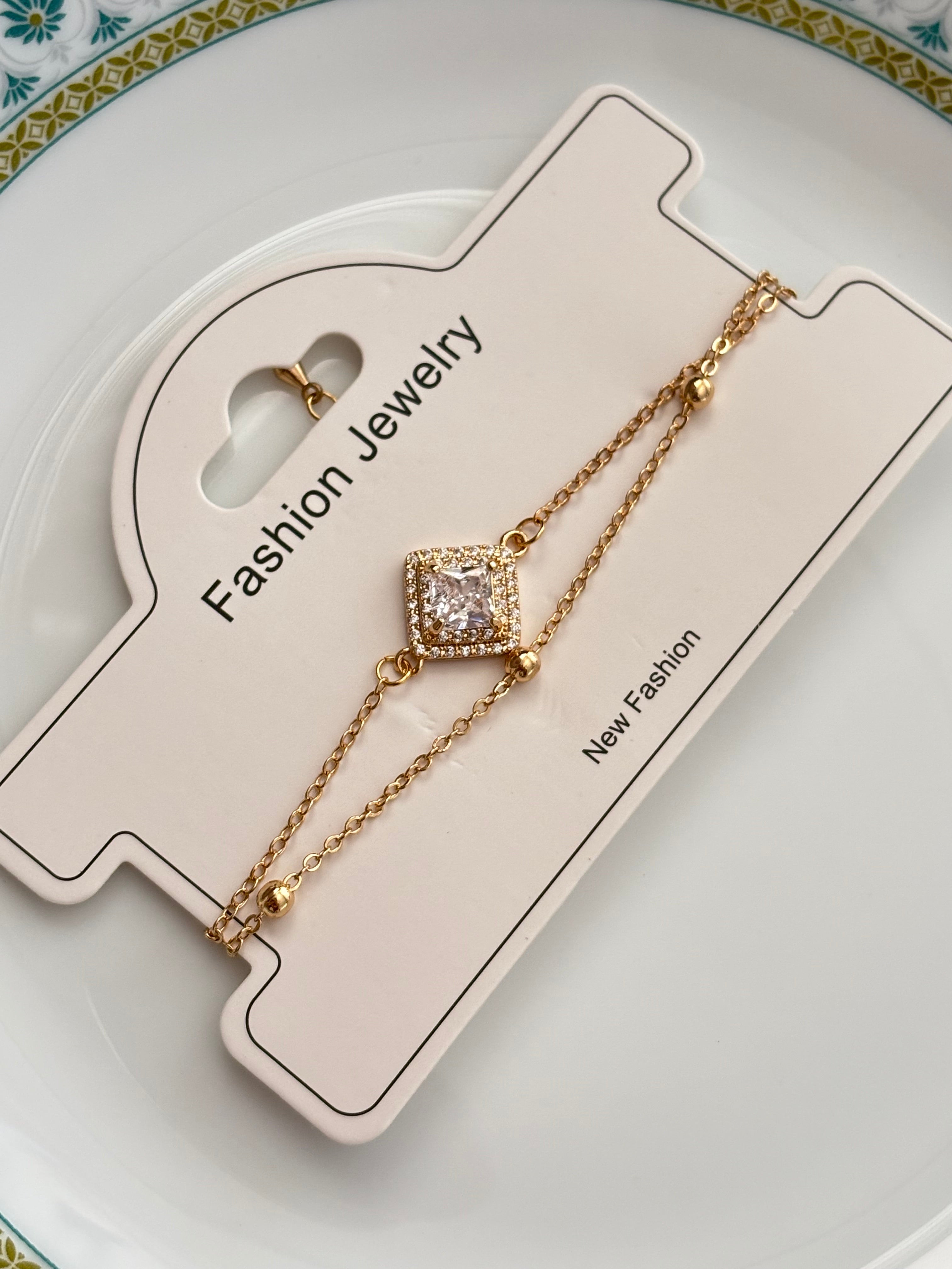 Square Solitaire Adjustable Bracelet