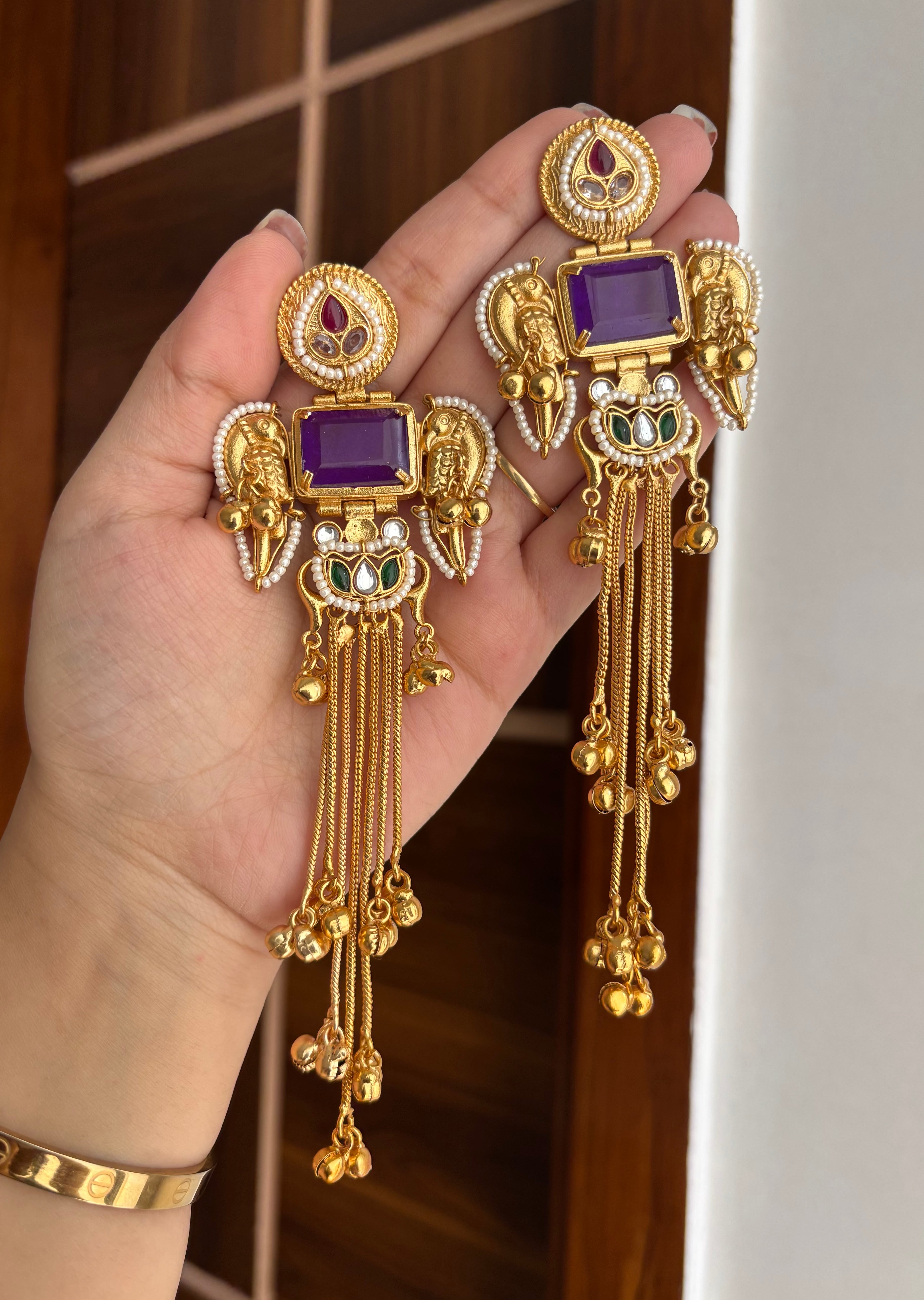 Sanchi Kashmiri Long Earrings (Purple)