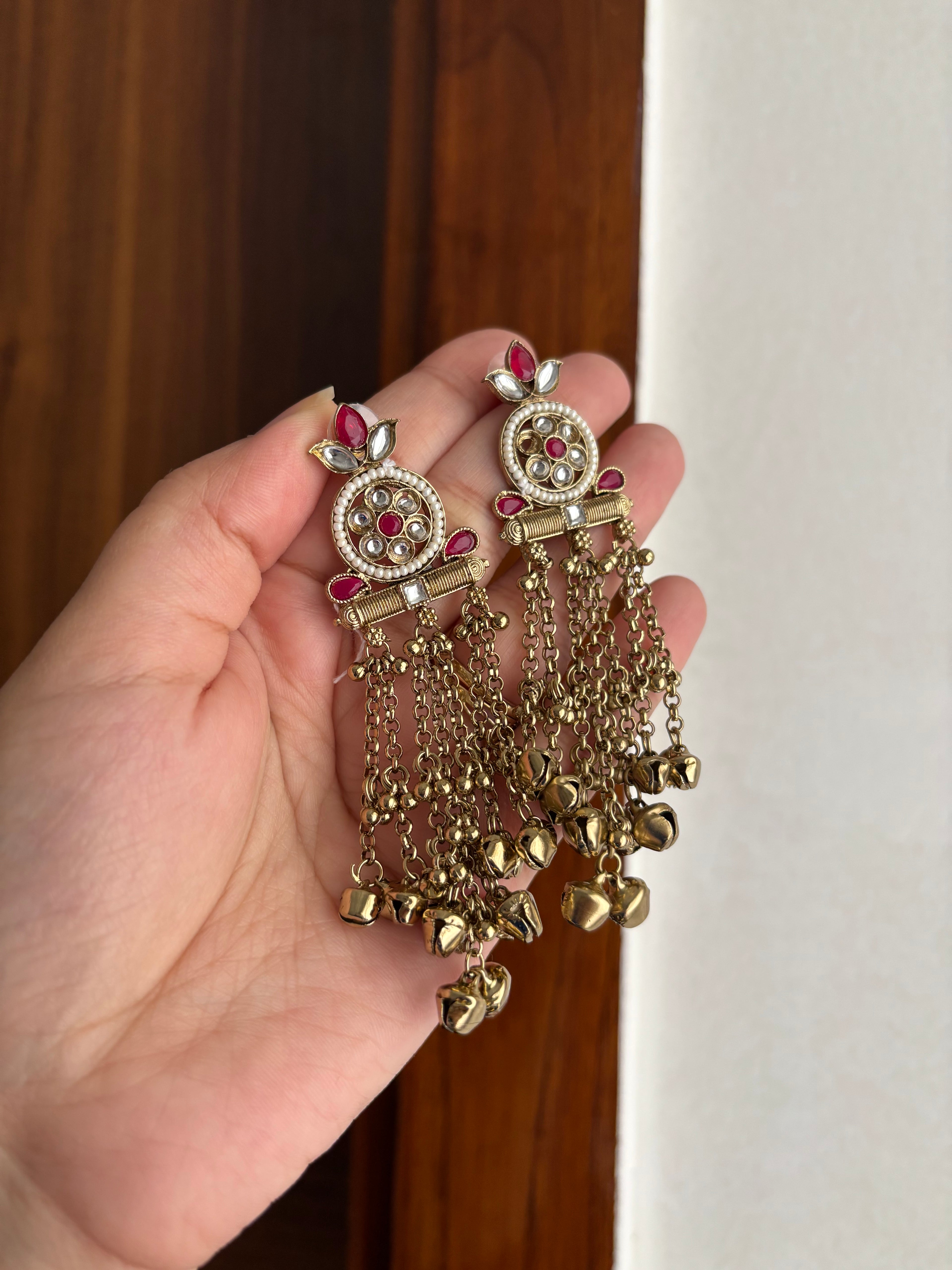 Ghungroo Layer Earrings (Pink)