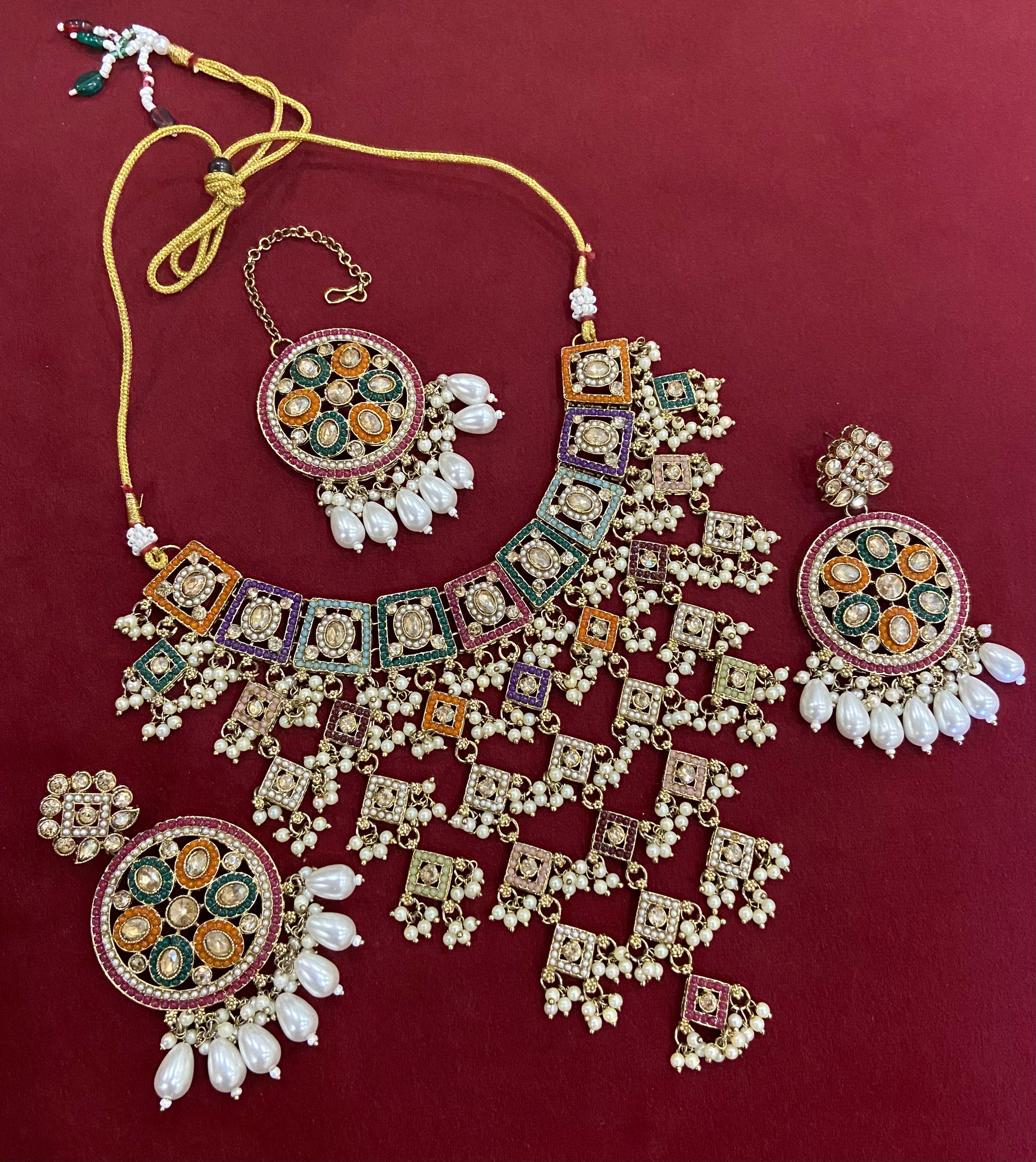 Zeenat Multi Layer Necklace With Mang Tikka & Earrings