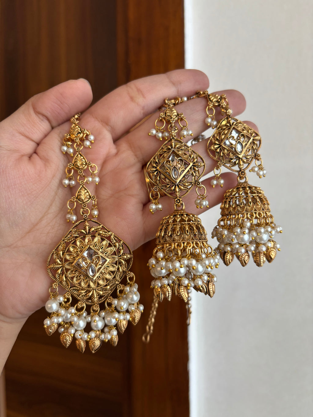 Mankirt Punjabi Style Mang Tikka & Jhumkas With Sahara (Golden)