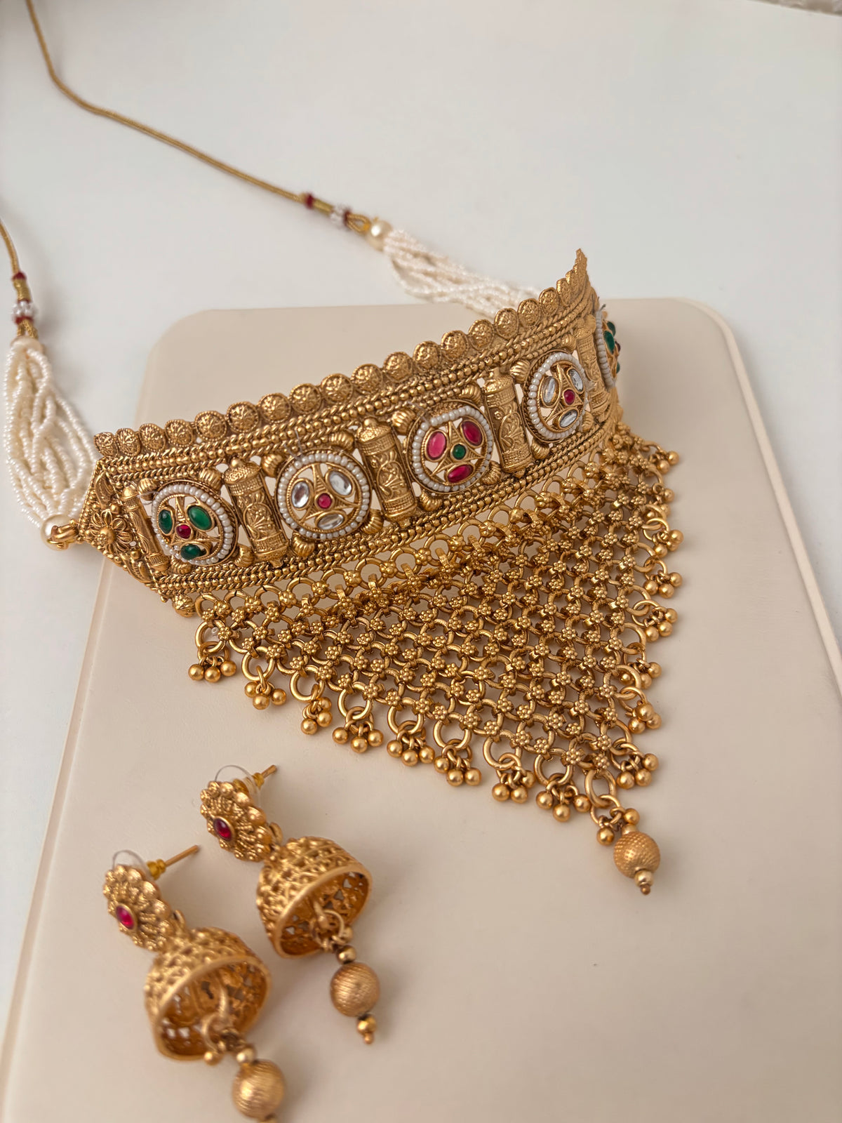 Premium Gold Look Like Choker Set With Jhumkas Design-22