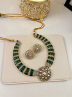 Premium Quality Doublet & Moissanite Work Emerald Hasli With Stud