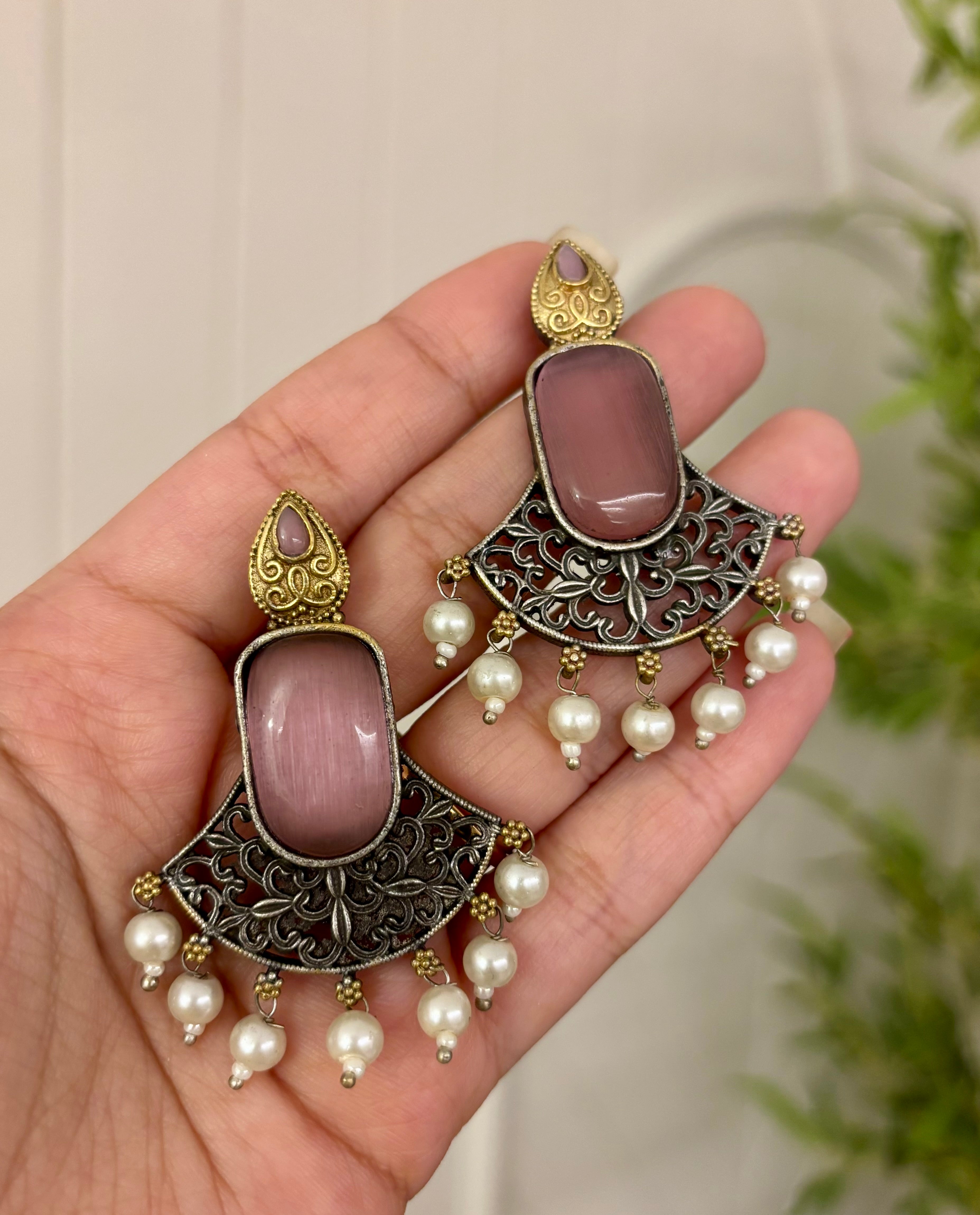 Pinkish 2 in 1 Combination Earrings