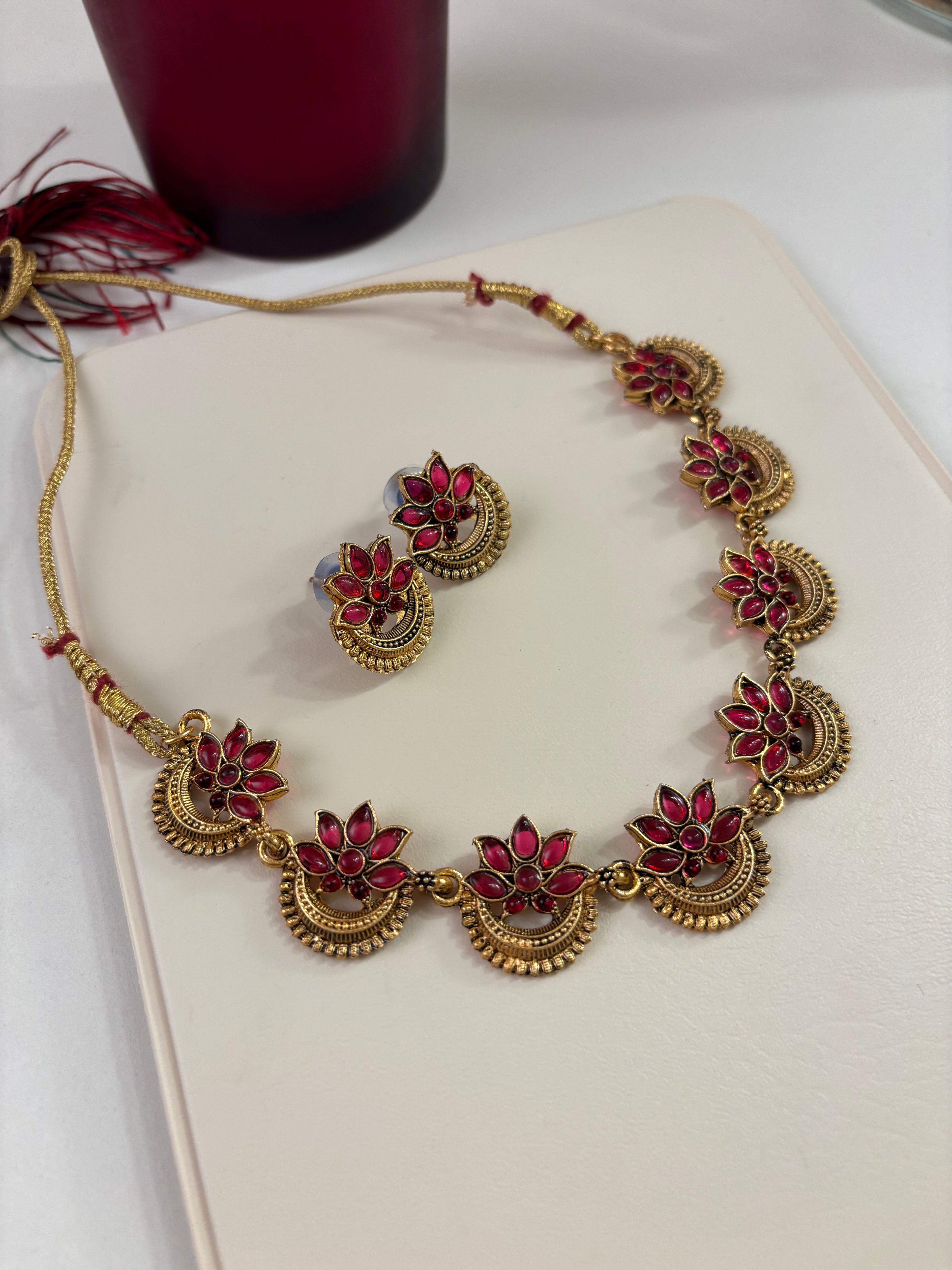 Ruby Flower Necklace With Stud