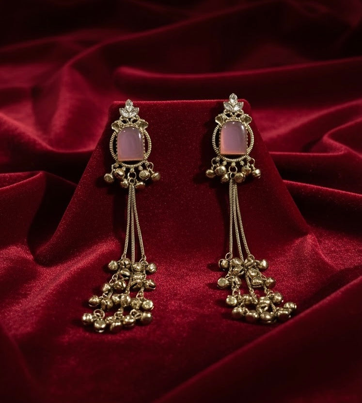 Parveen Barbie Pink Kashmiri Ghungroo Earrings In Mehandi Polish