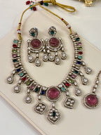 Victoria Necklace With Mang Tikka & Earrings (Multi)