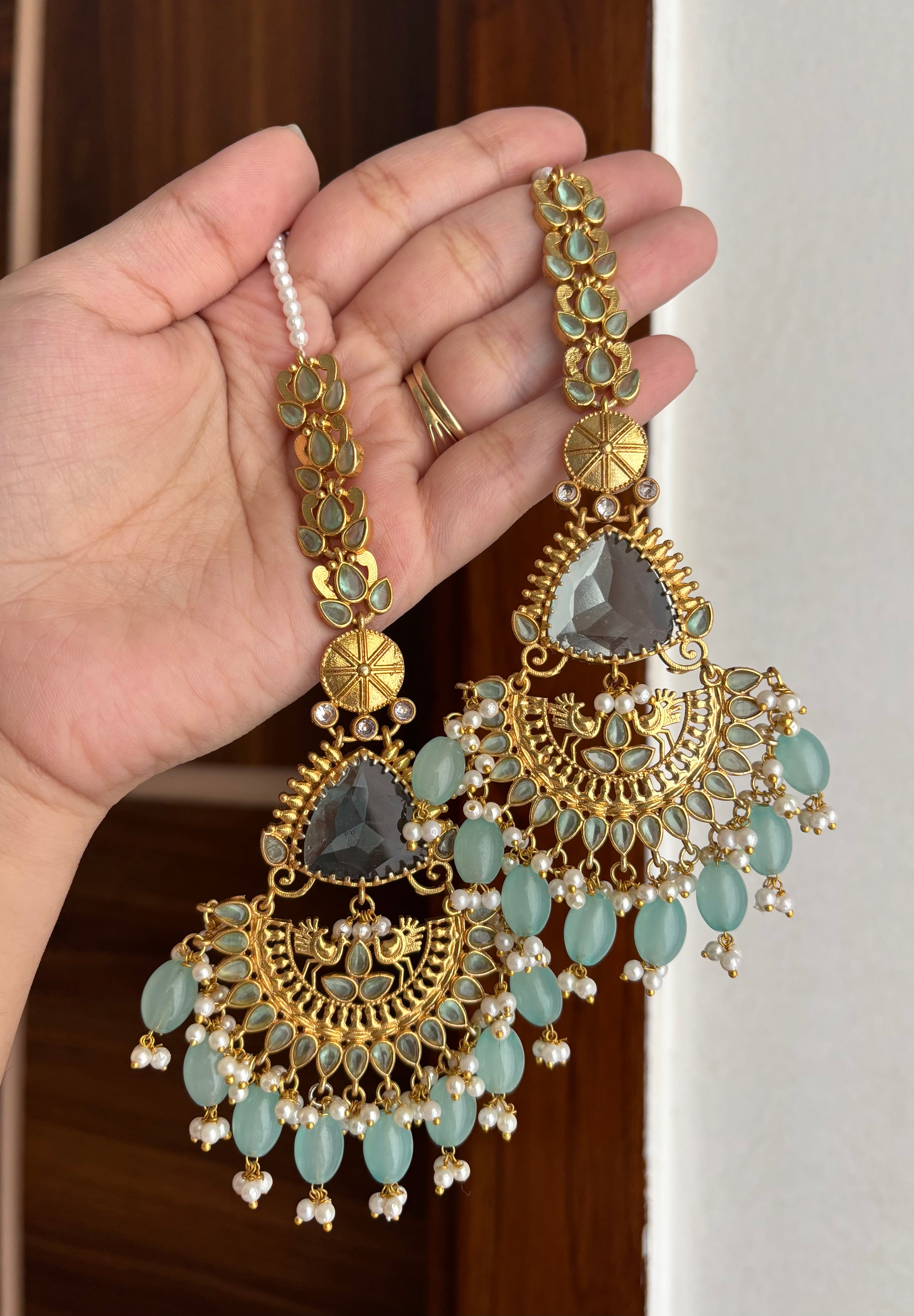 Safeena Statement Earrings With Ear Sahara (Turquoise)