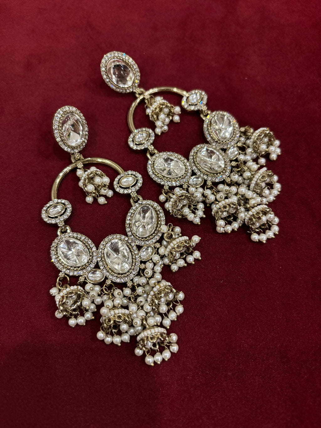 High Quality Designer Polki Dupe Long Earrings With Jhumkas Touch