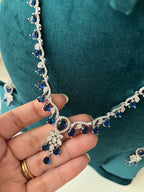 Elizabeth American Diamond Necklace With Earrings (Blue)