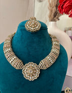 Royal Kundan Hasli Look Necklace With Mang Tikka & Earrings (Pink)