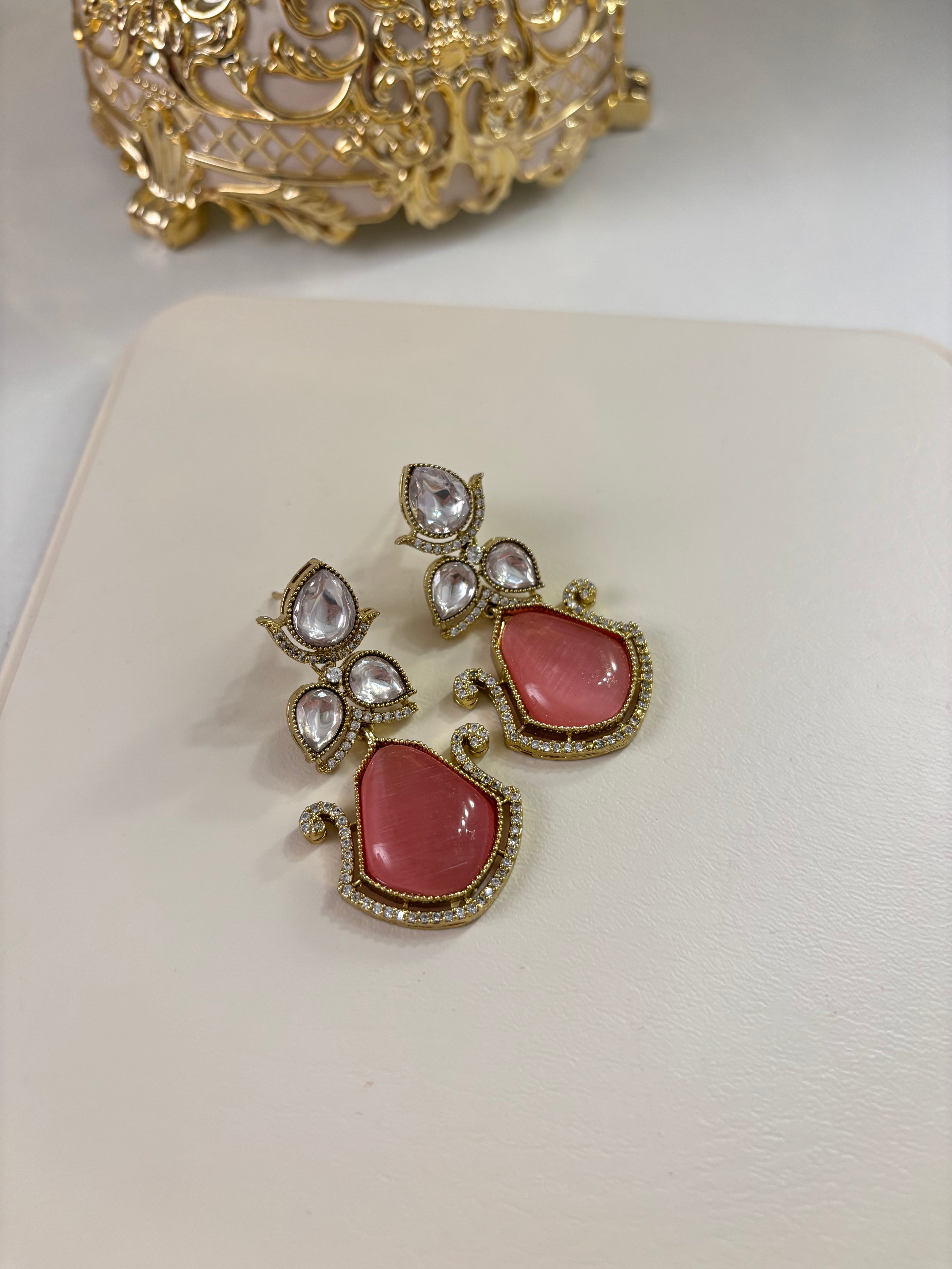 Premium Quality Moissanite Earrings (Pink)