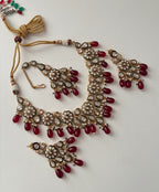 Tanisha Premium Moissanite Necklace With Mang Tikka & Earrings (Maroon)