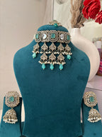 Zoya Layer Necklace With Mang Tikka & Jhumkas (Turquoise)