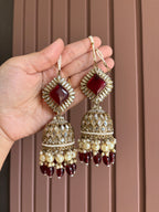 High Quality Designer Maroon Mirror Cut Jhumkas With Sahara