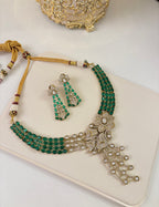 Premium Rose Statement Necklace With Earrings (Emerald)