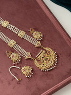 Punjabi Style Long Jadau Multi Haar With Mang Tikka & Earrings