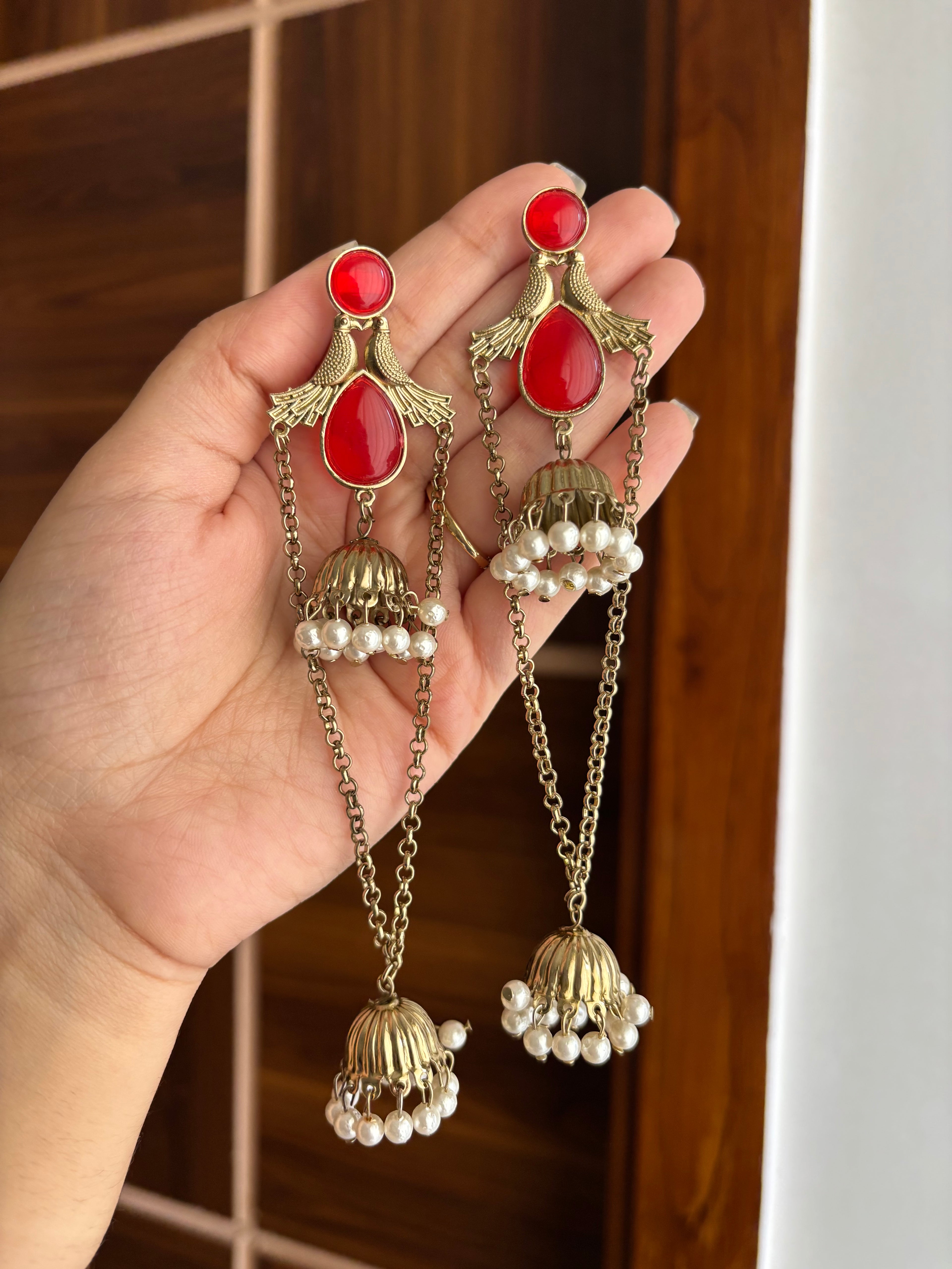 Simran Kashmiri Earrings ( Red )