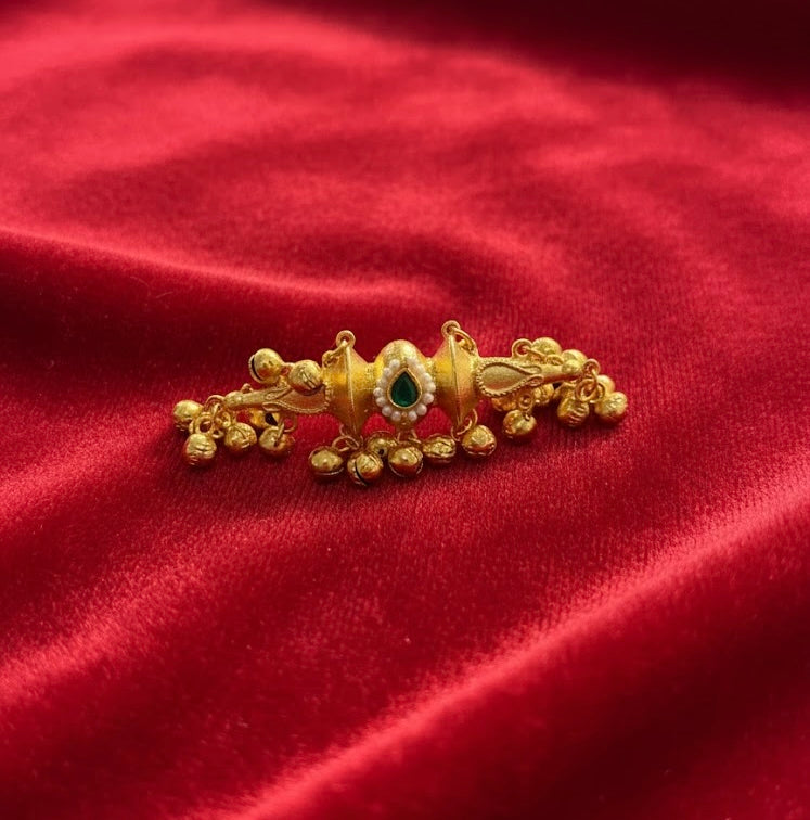 Green Kashmiri Statement Adjustable Ghungroo Ring