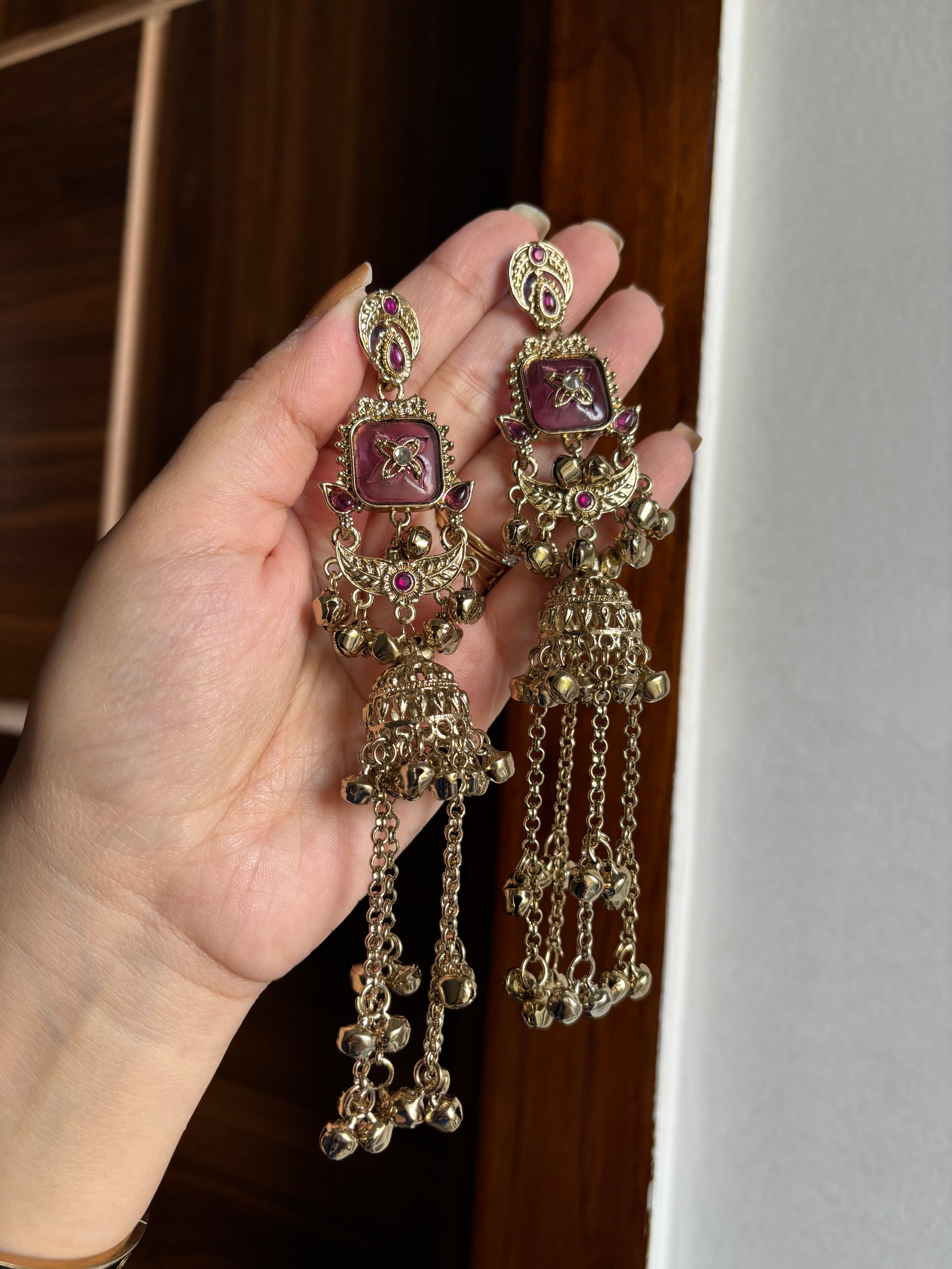 Wine Long Kashmiri Jhumkas