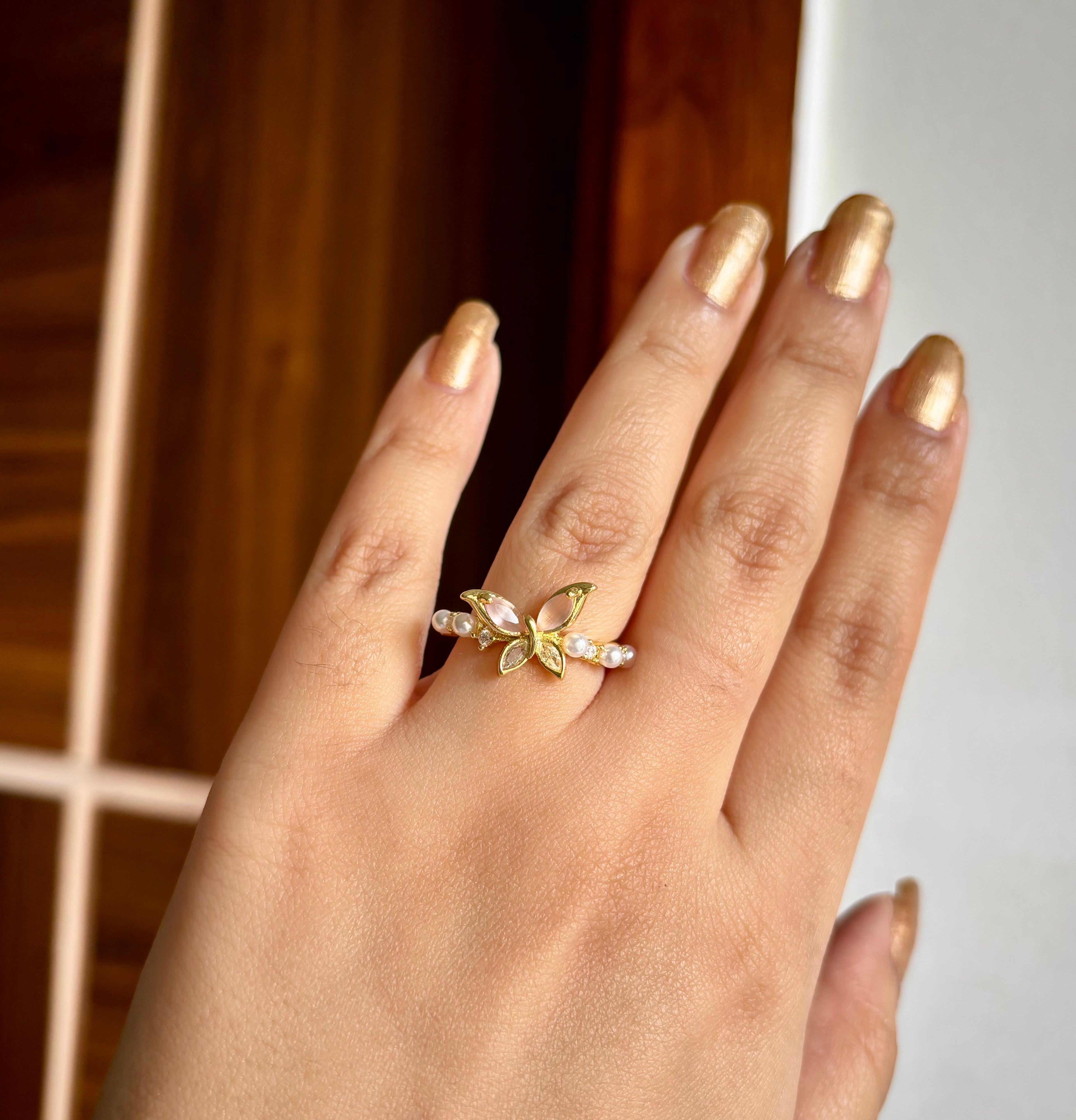 Peachy Butterfly Adjustable Ring