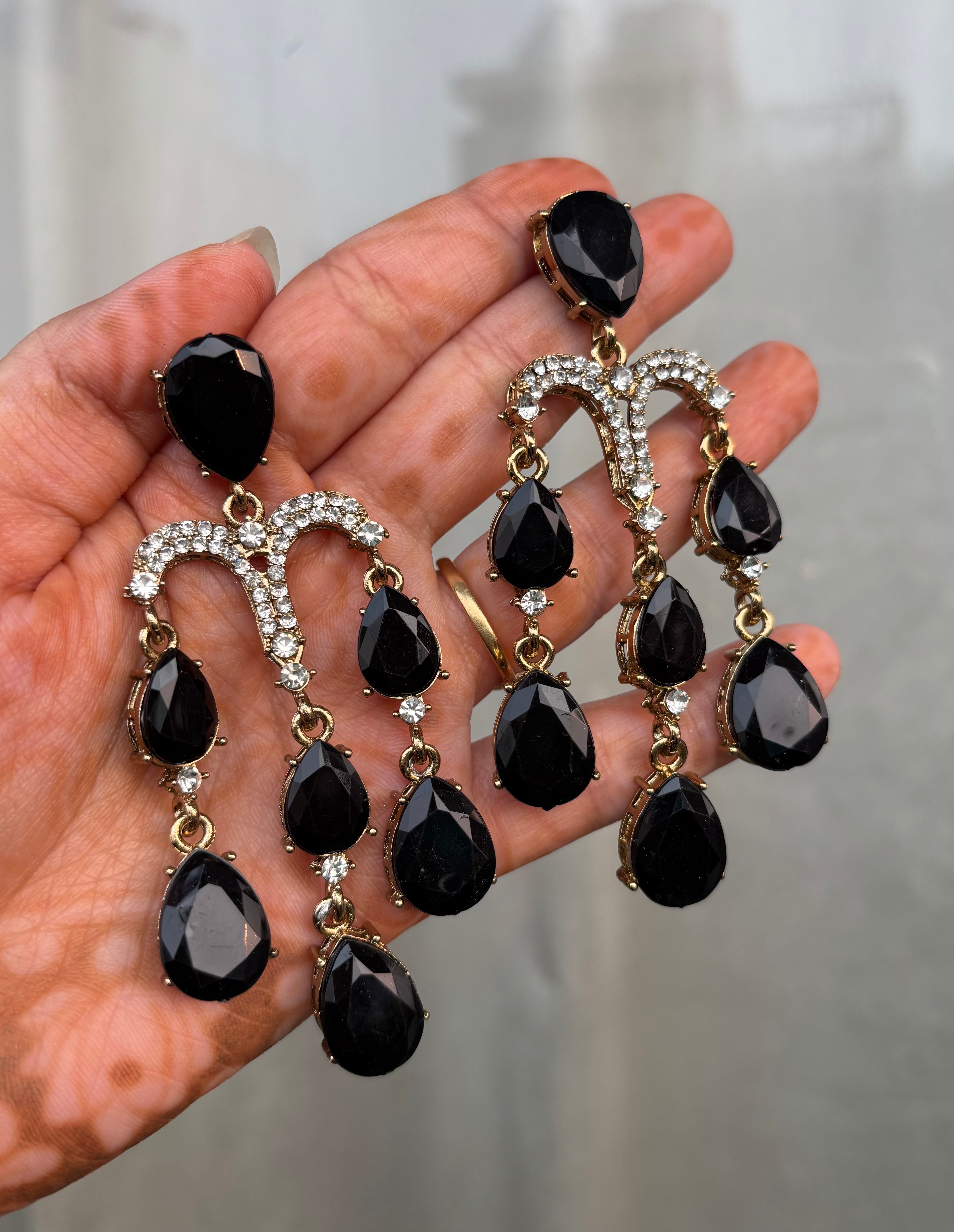Black crystal drop earrings