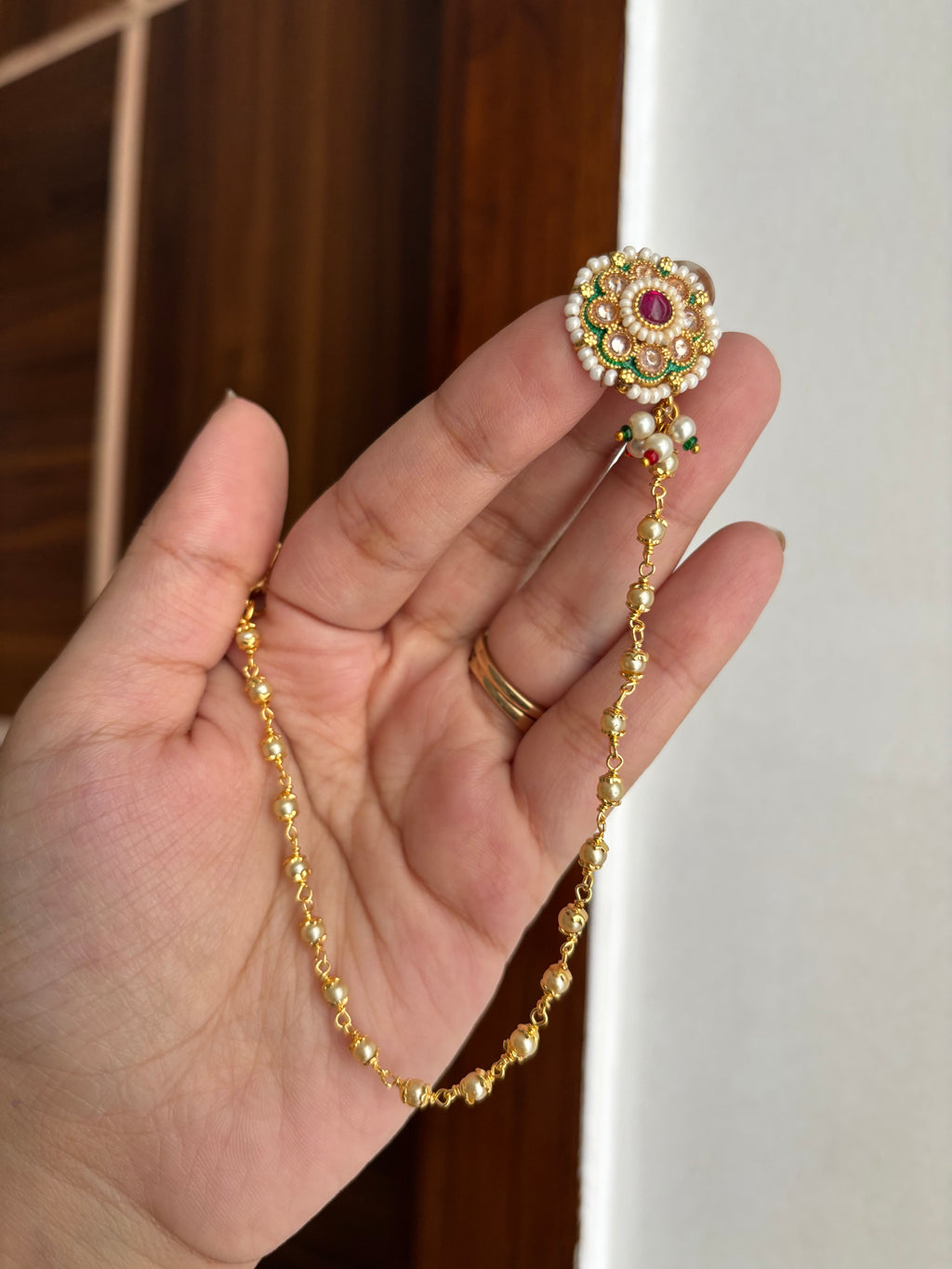 Flower Stud Pachi Kundan & CZ Press On Nose Pin With Side Layer