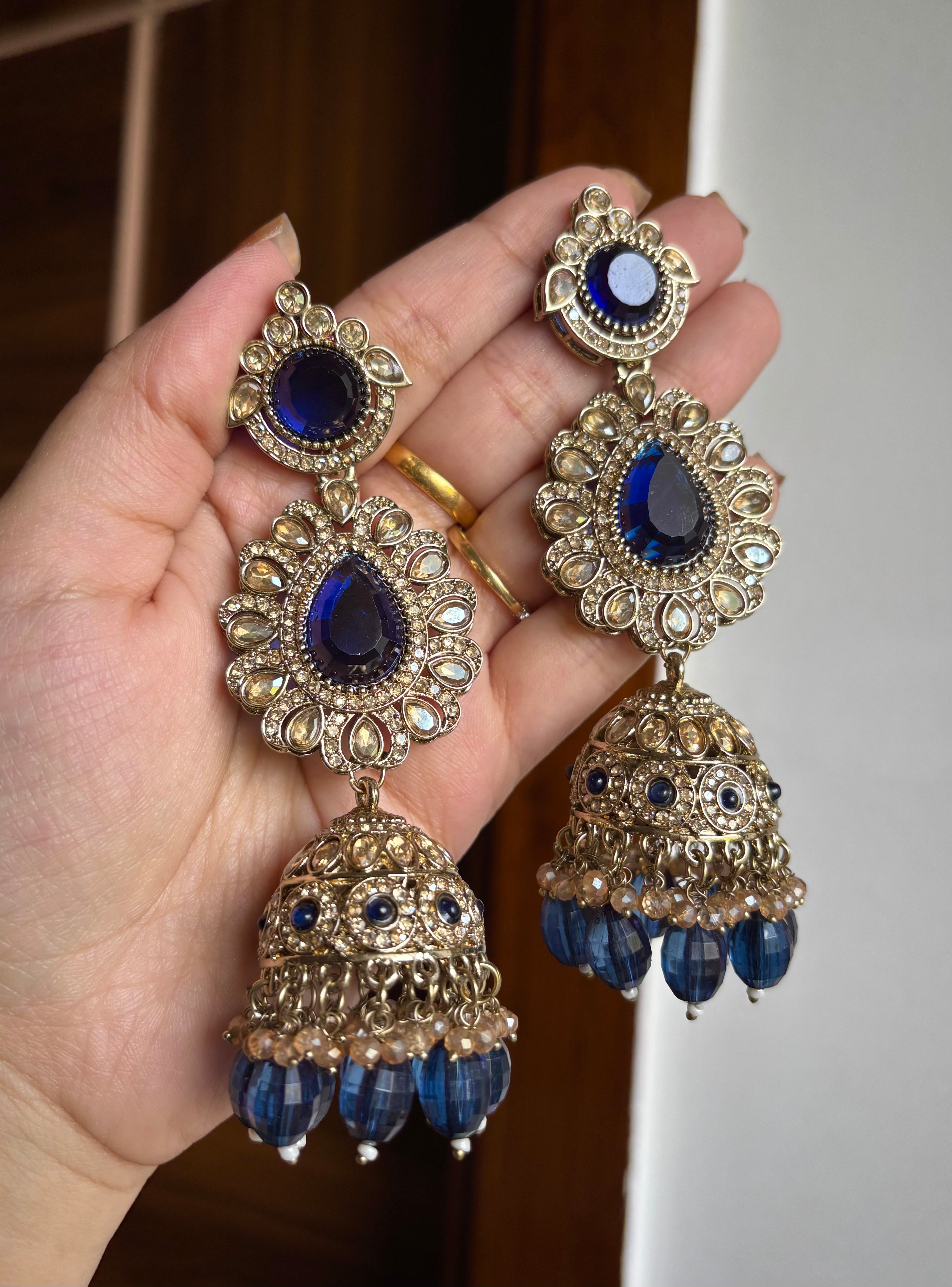 Flower Long Blue Earrings