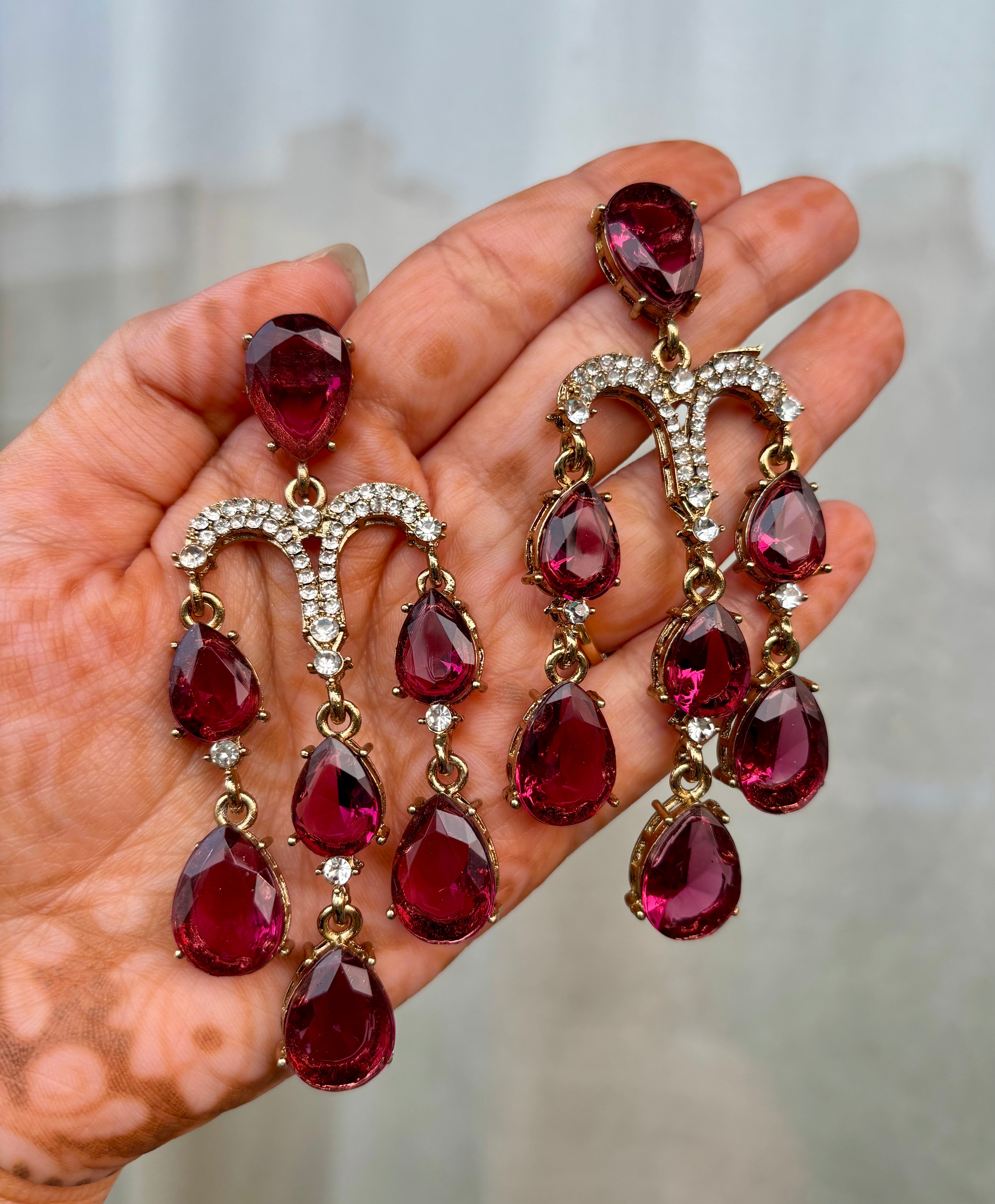 Wine Crystal Drop Earrings