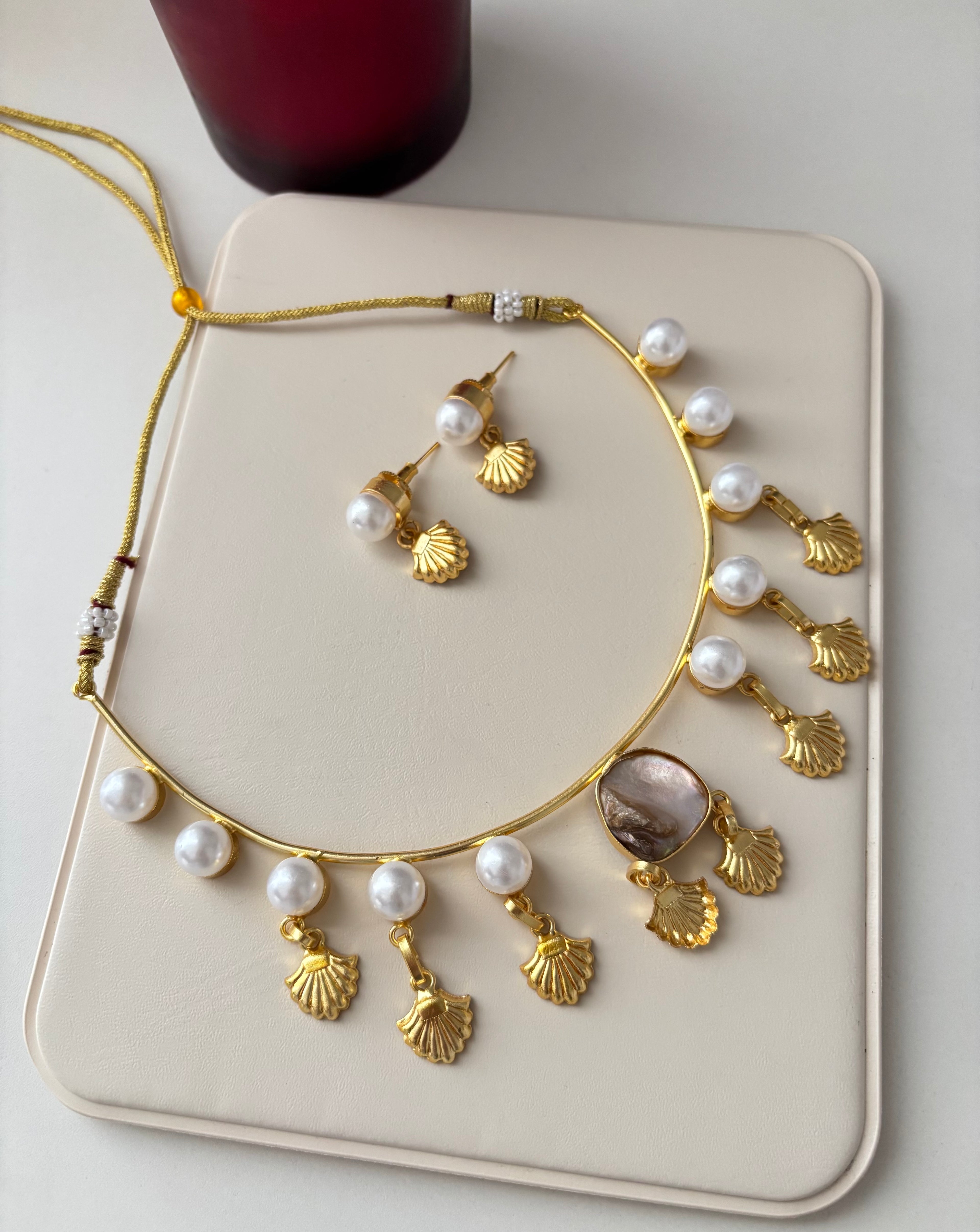 Designer Pearl Brass Necklace With Earrings